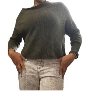 Green Free People Off-The-Shoulder Cropped Knit Sweater
